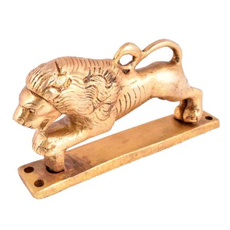Hand Carved Golden Brass Lion Figurine Door Handles