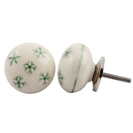 White Green Snow Flakes Knob