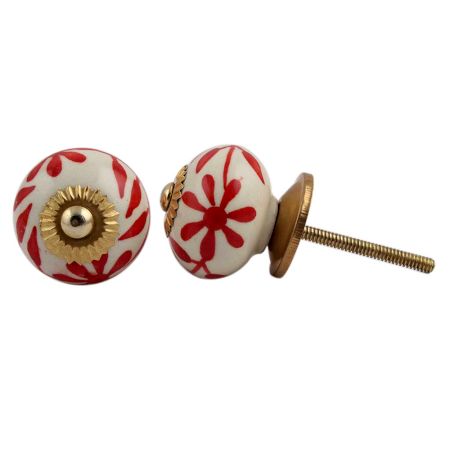 Cream With   Red Flower Knob