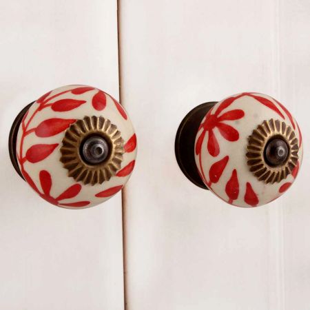 Cream With   Red Flower Knob