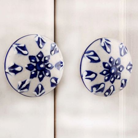 Blue Tiny Flower Flat Knob