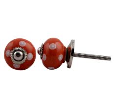 Orange White Polka Small Ceramic Cabinet Knob