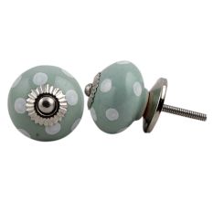 Sage Green White Dot Ceramic Dresser Knob
