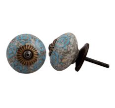 Blue Circles Crackle Ceramic Drawer Knob