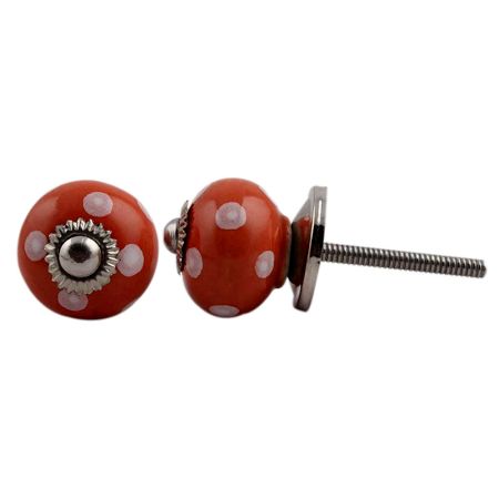 Orange White Polka Small Ceramic Cabinet Knob