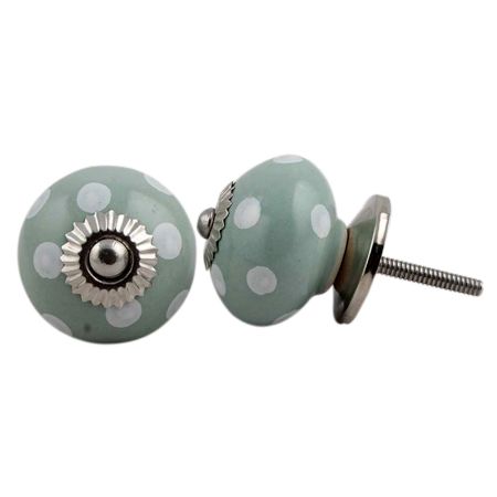 Sage Green White Dot Ceramic Dresser Knob