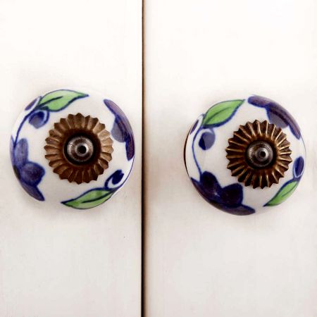 Purple Green Floral Dresser Knob