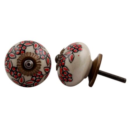 Red Tiny Flower Dresser Knob