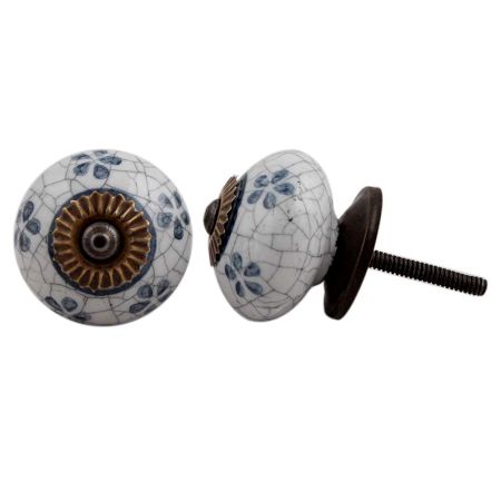 Grey Floral Crackle Ceramic Dresser Knob