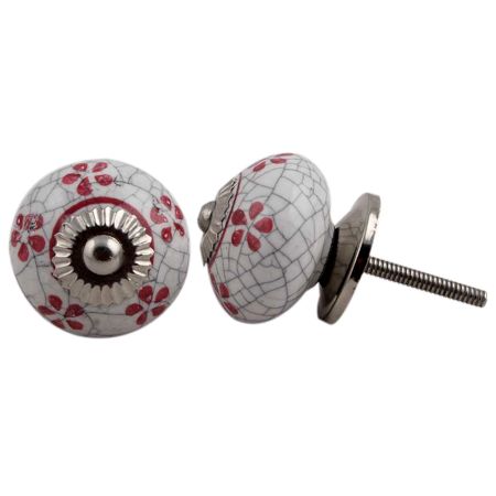Pink Floral Crackle Ceramic Drawer Knob