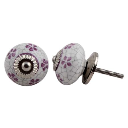 Purple Floral Crackle Ceramic Cabinet Knob