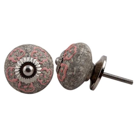 Pink Floral Crackle Cabinet Knob