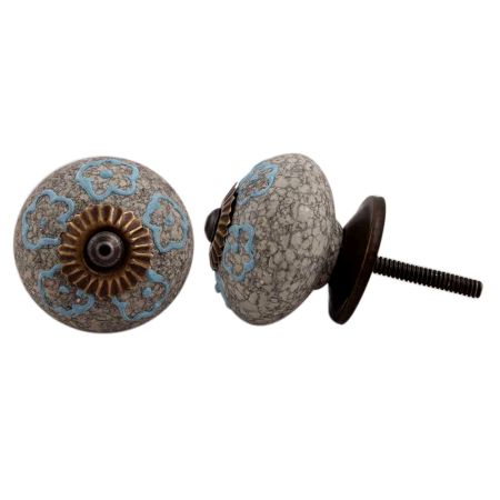 Sky Blue Floral Crackle Ceramic Cabinet Knob