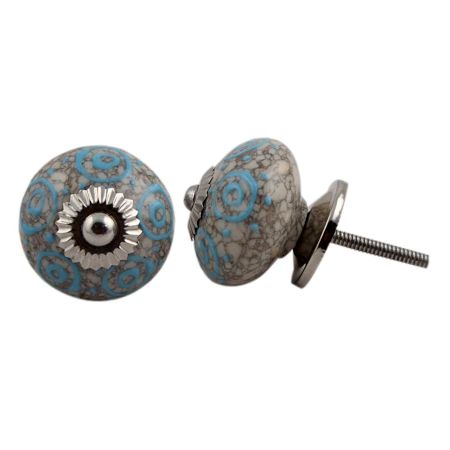 Blue Circles Crackle Ceramic Drawer Knob