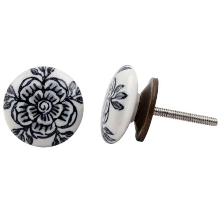 Grey Black Rose Flat Knob