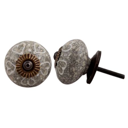 White Heart Crackle Ceramic Dresser Knob