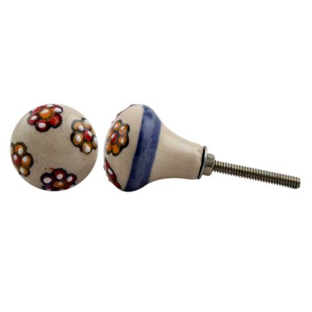 Red Orange White Floral Ceramic Bulb Knob