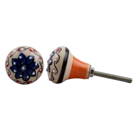 Blue Floral Cream Ceramic Bulb Knob