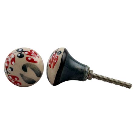 Red Black Dotted Leaf Ceramic Bulb Knob