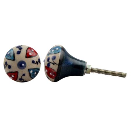 Red Blue Leafy Ceramic Dresser Knob