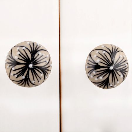 Black Handpainted Floral Ceramic Knob