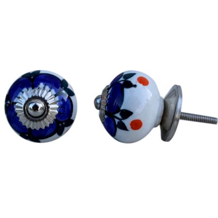 Navy Blue Floral Dresser Knob