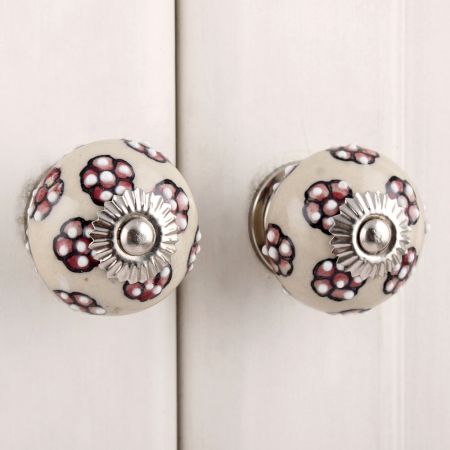 Pink Tiny Floral Ceramic Knob