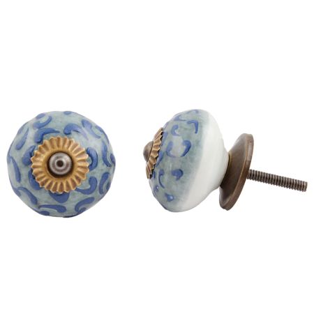 Grey Blue Floral Ceramic Knob