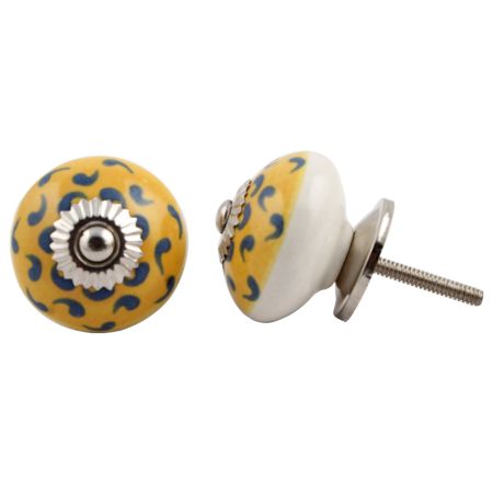 Yellow Blue Floral Ceramic Knob