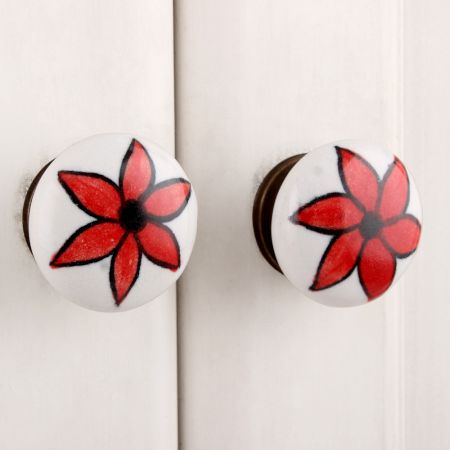 Red Flower Flat Knob