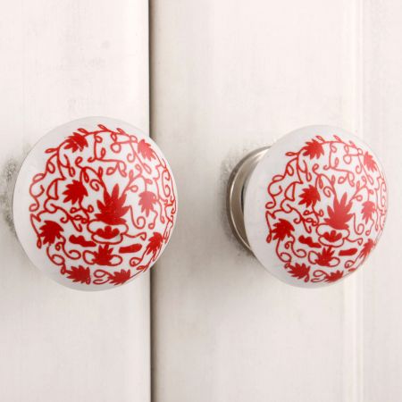 Red Floral Flat Knob
