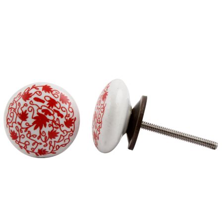 Red Floral Flat Knob