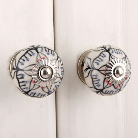 Black Floral Ceramic Knob
