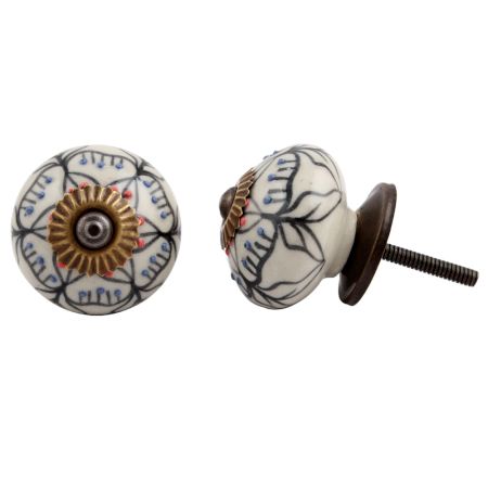 Black Floral Ceramic Knob