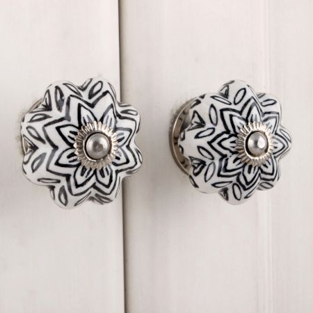 Black Floral Melon Ceramic Knob