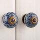 Grey Blue Floral Ceramic Knob