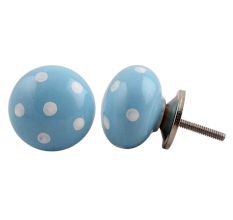 Sky Blue White Polka Almirah Knob