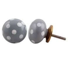 Grey White Polka Dot Cabinet Knob
