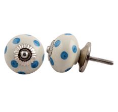 Cream Blue Polka Ceramic Handmade Knob