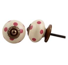 Cream Pink Polka Dotted Ceramic Knob