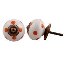 White Orange Polka Ceramic Wardrobe Knob