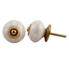 Cream White Polka Ceramic Knob