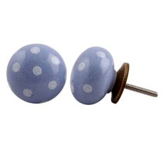 Slate Blue White Polka Potted Knob