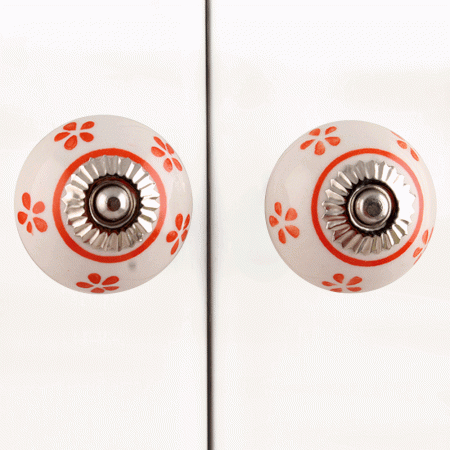 White Orange Floral Ceramic Knob