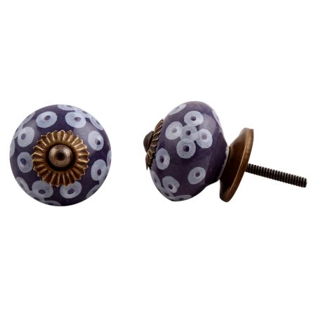 Purple Ceramic Floral Dresser Knob