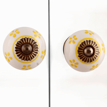Yellow Tiny Flower Ceramic Dresser Knob