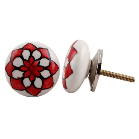 Red Flower Flat Knob