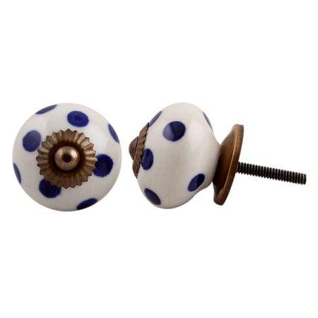 White Navy Blue Polka Dot Ceramic Knob