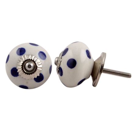 White Navy Blue Polka Dot Ceramic Knob