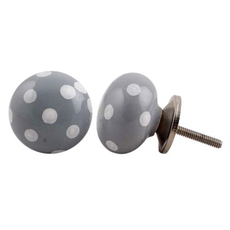 Grey White Polka Dot Cabinet Knob
